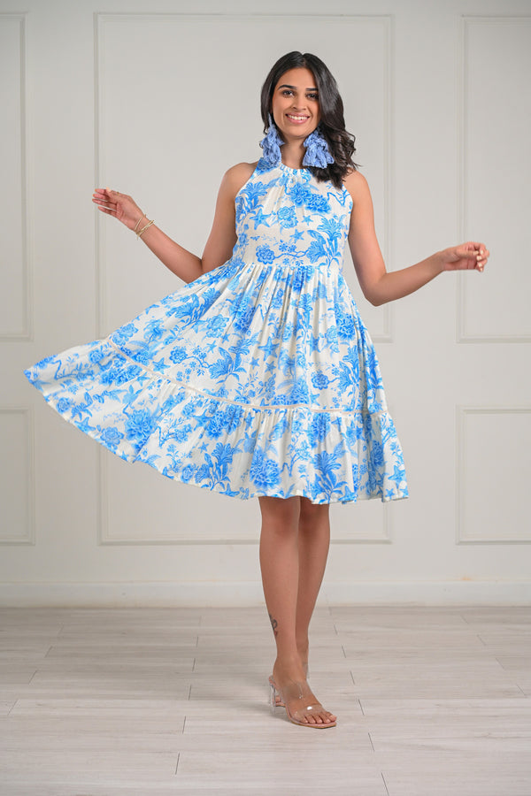 Floral Halter Neck Muslin Dress