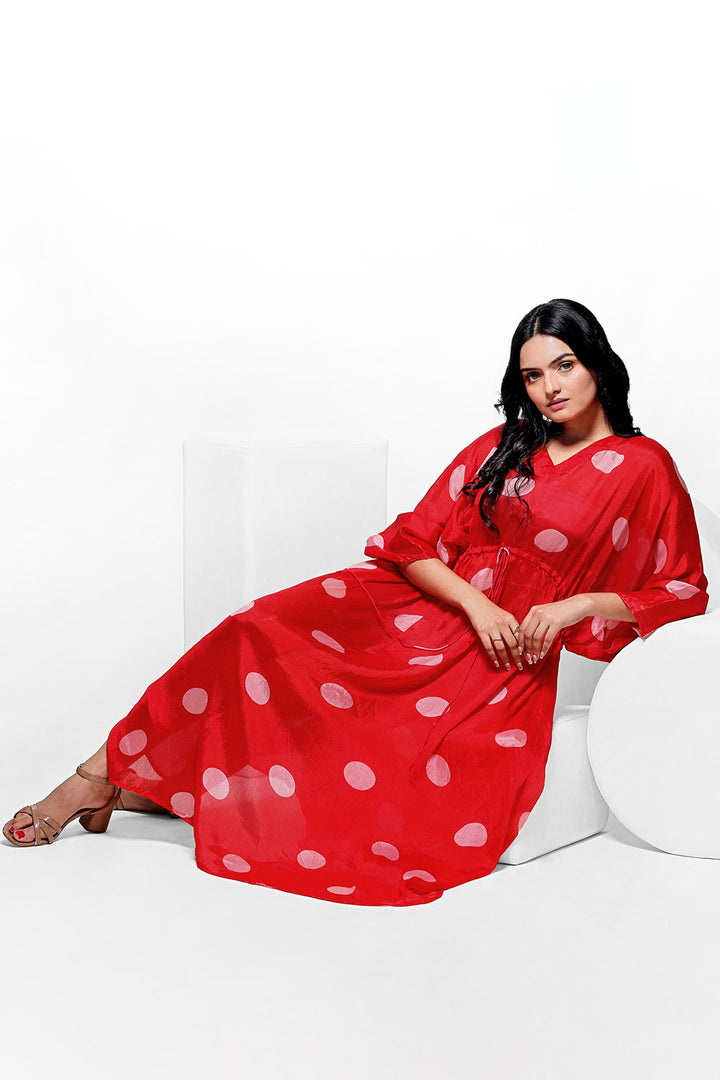 Red Polka Dress by aaRVee Studio. Shop @ www.aarveestudio.com