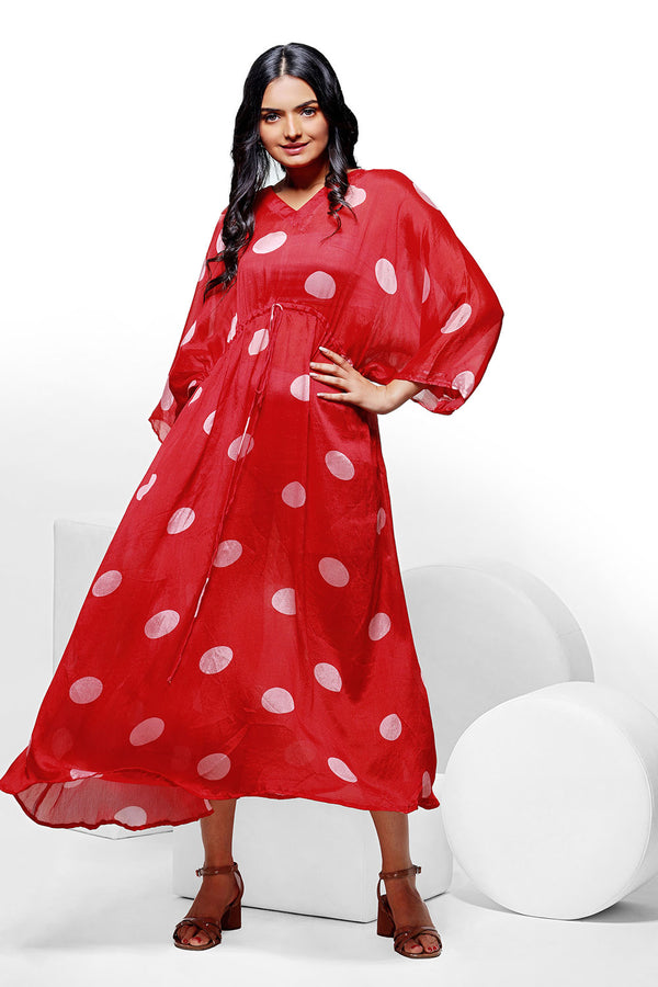 Red Polka Dress by aaRVee Studio. Shop @ www.aarveestudio.com