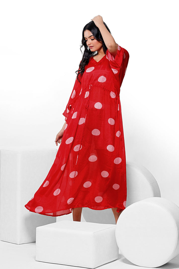 Red Polka Dress by aaRVee Studio. Shop @ www.aarveestudio.com