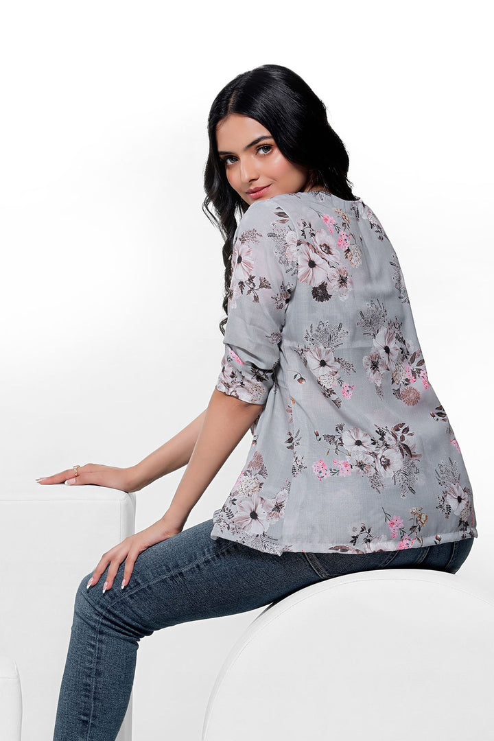 Grey Colored Floral Stunning Shirt by aaRVee Studio. Shop @ www.aarveestudio.com