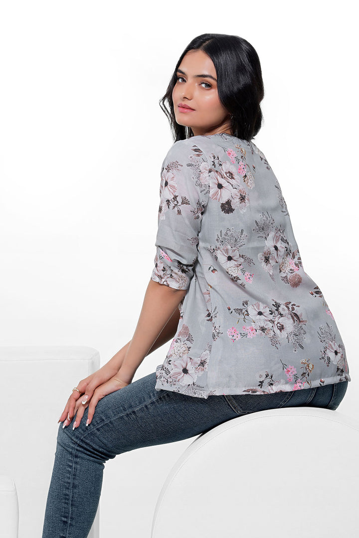 Grey Colored Floral Stunning Shirt by aaRVee Studio. Shop @ www.aarveestudio.com