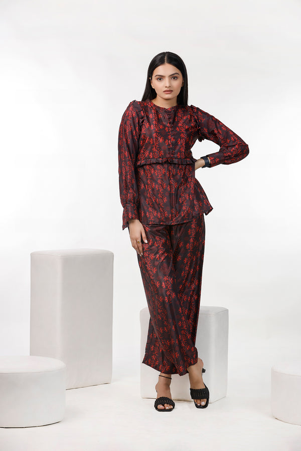 Redish Floral Print Co Ord Set by aaRVee Studio. Shop @ www.aarveestudio.com