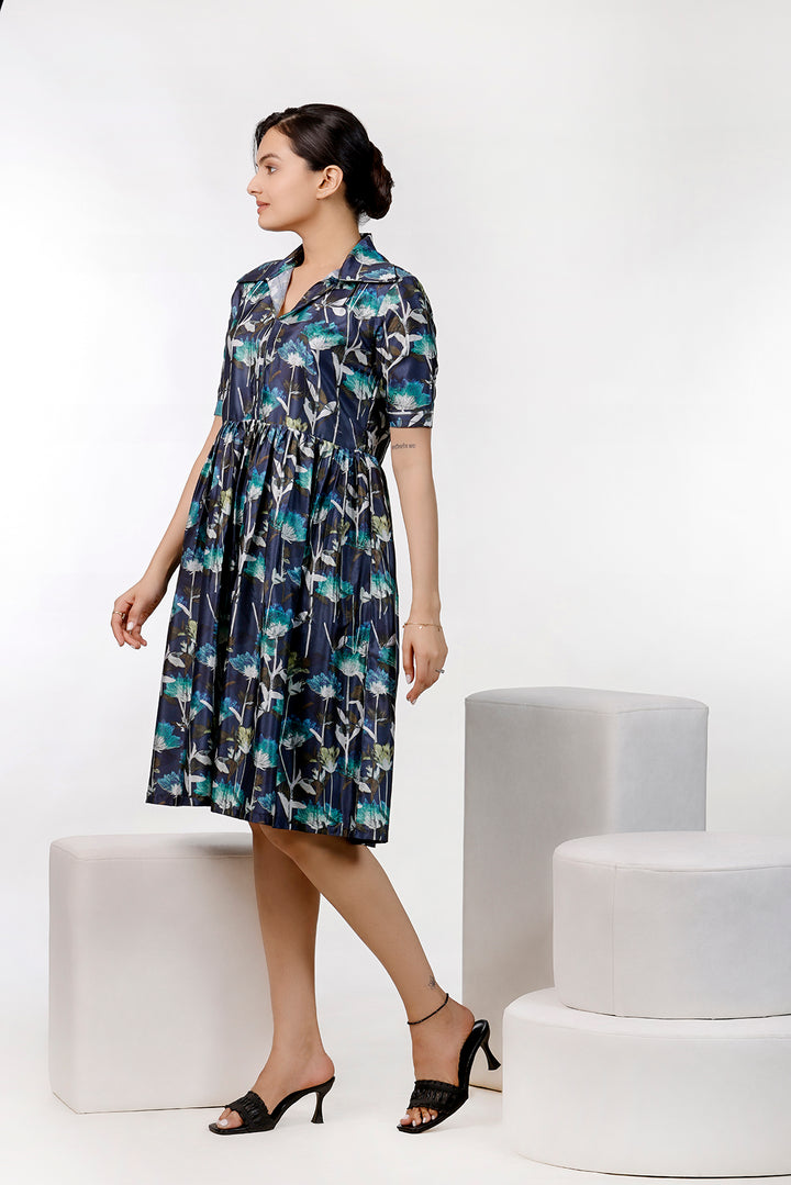 Neavy Blue Floral Print Dress by aaRVee Studio. Shop @ www.aarveestudio.com