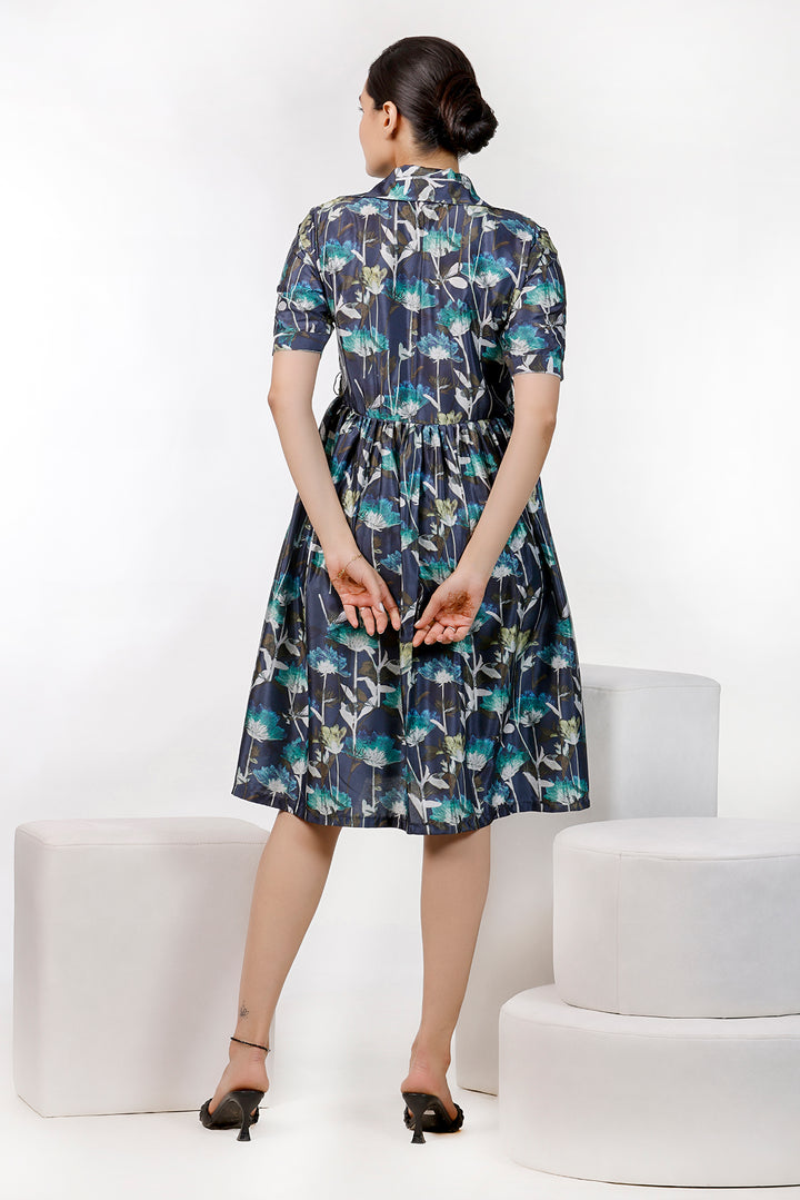 Neavy Blue Floral Print Dress by aaRVee Studio. Shop @ www.aarveestudio.com