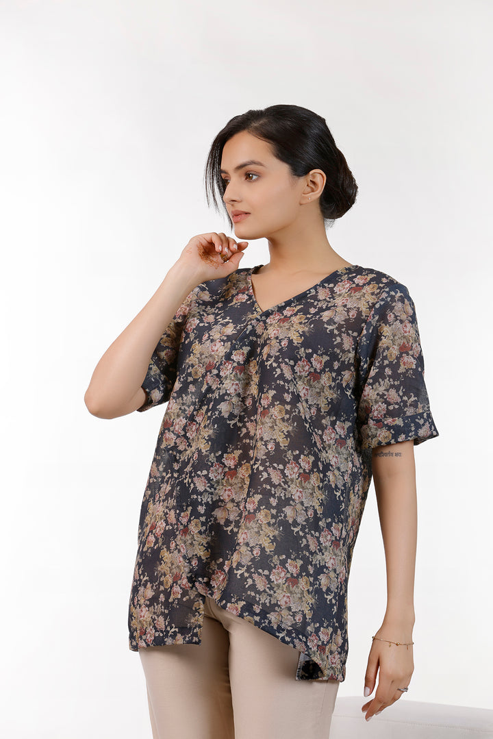 Black Floral Print Top by aaRVee Studio. Shop @ www.aarveestudio.com